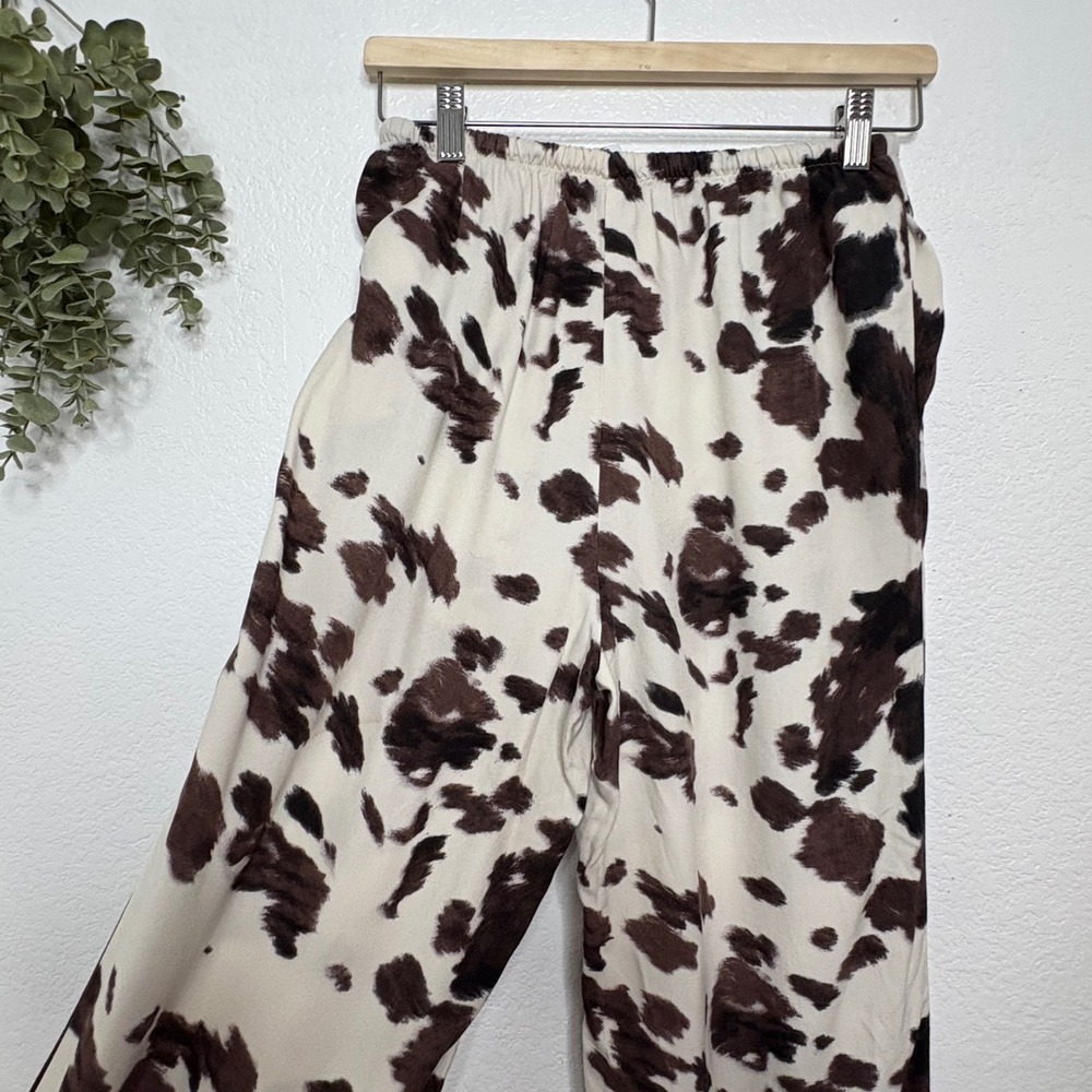 Sincerely Jules Brown Cow Print Wide Leg Elastic Waist Pants Small - Picture 6 of 10